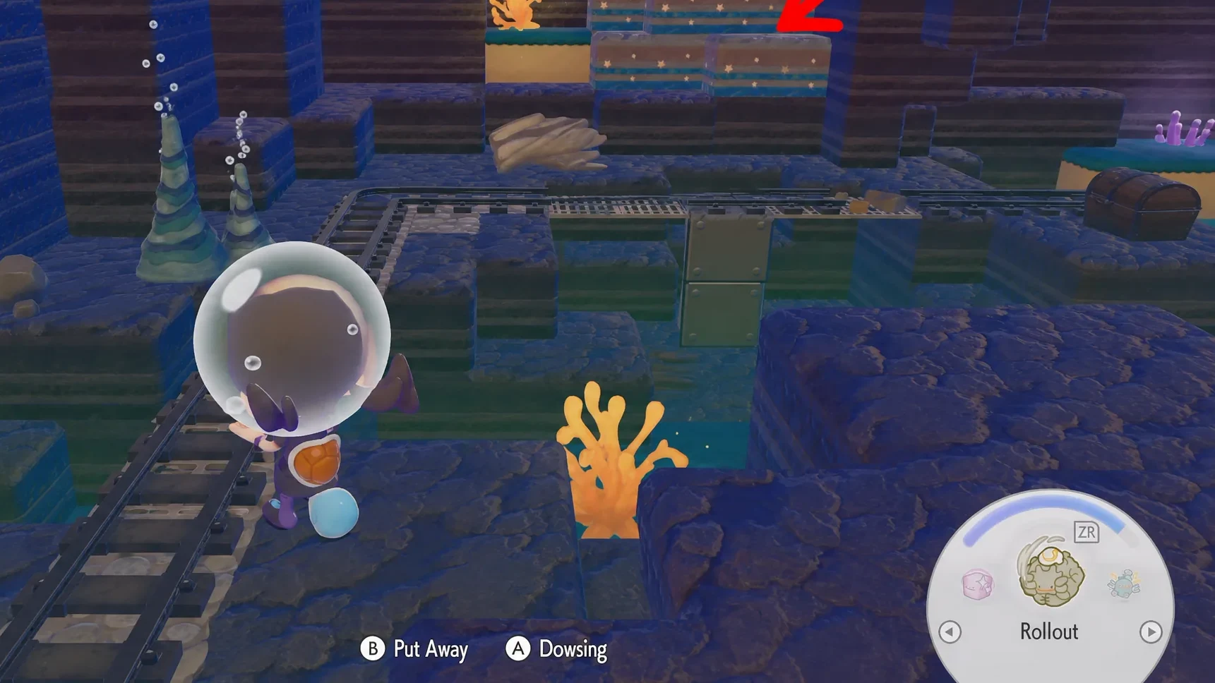 The location of the Starmie Doll during the 'Build the beautiful building' Important Request in Bubbly Basin in Pokémon Pokopia