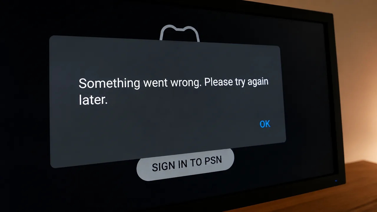 PlayStation sign-in screen showing a Something went wrong error dialog with an OK button