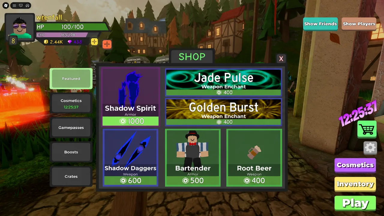 Dungeon Quest Reborn shop menu open on the Featured tab in the lobby