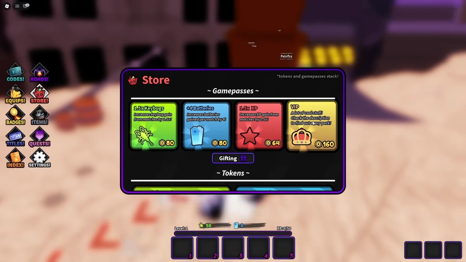 In-game Store open to the Gamepasses tab showing VIP and other buffs for sale
