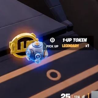 1-UP TOKEN pickup prompt shown over a Legendary token on the ground