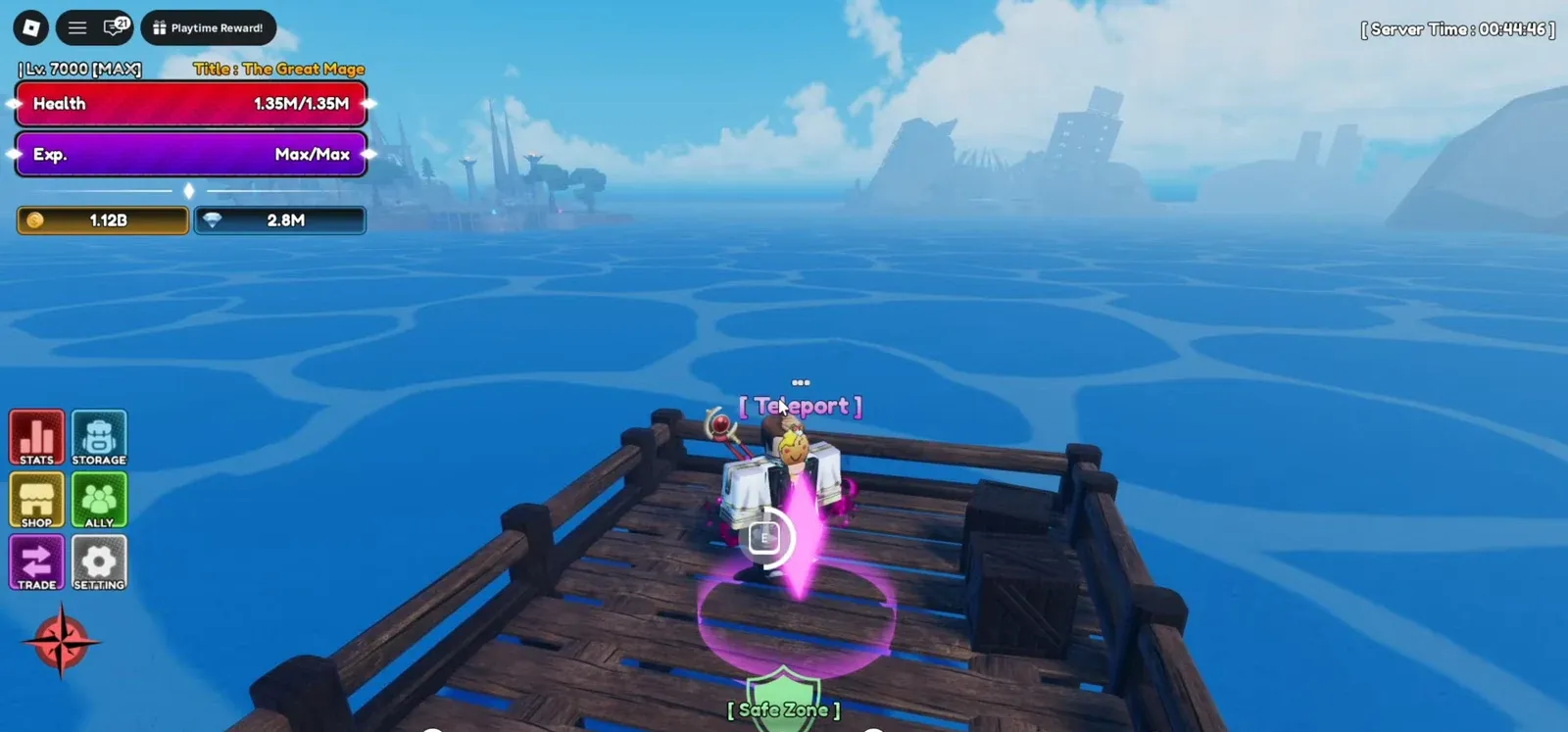 Teleport prompt with an E key press to travel to Elysian Island