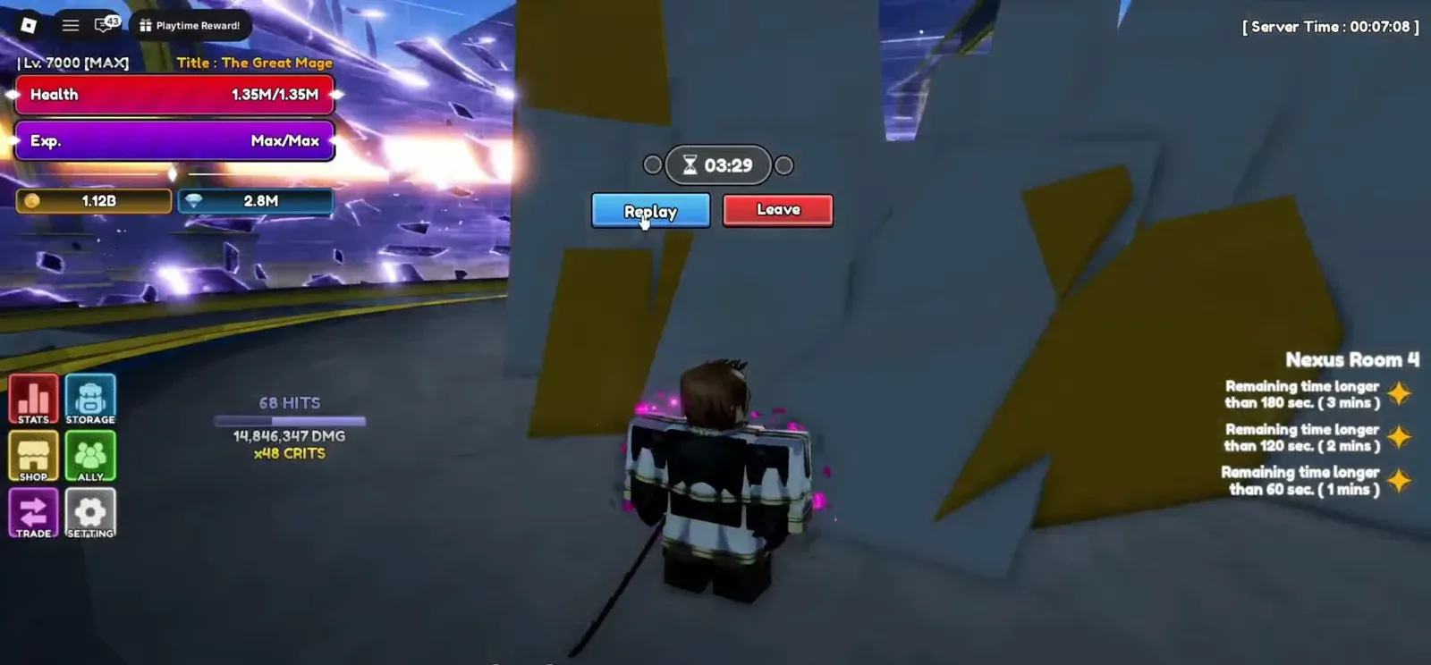 Nexus Room 4 completion prompt with the Replay button highlighted
