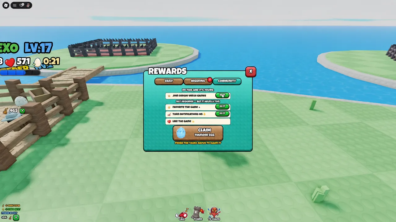 Rewards screen showing the Claim Thunder Egg button while prerequisite tasks remain incomplete
