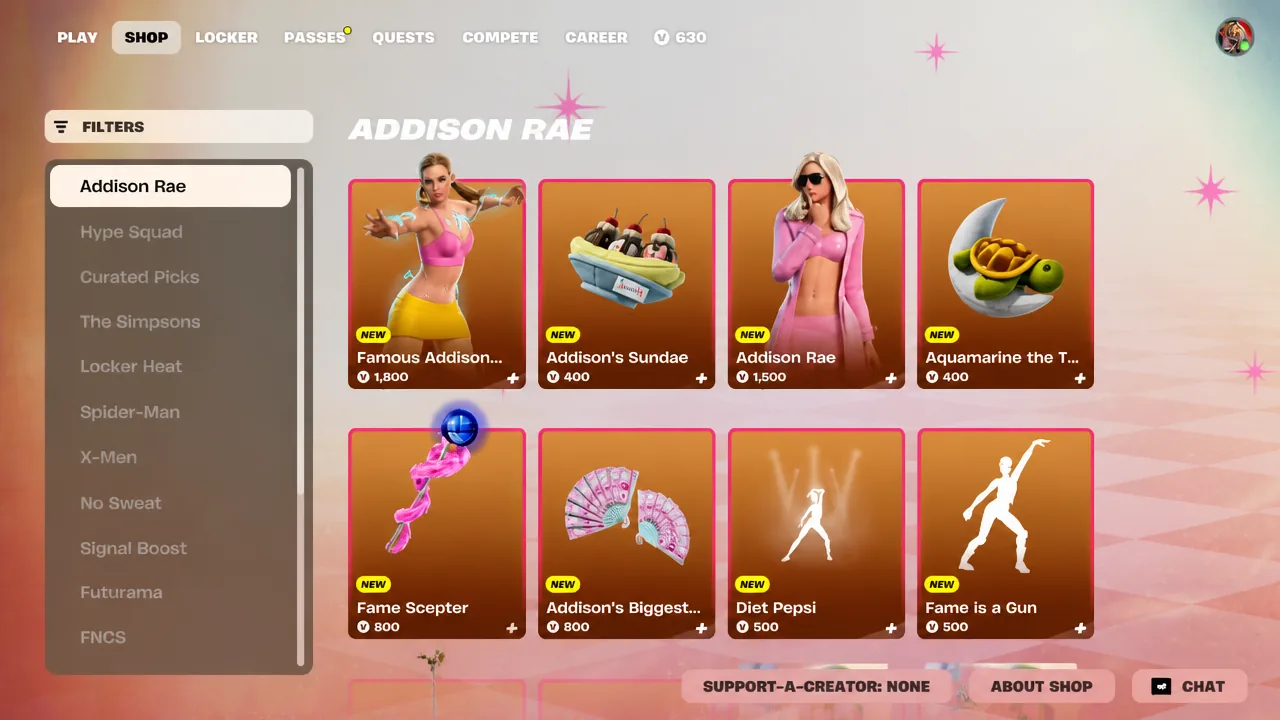Addison Rae In Fortnite Item Shop