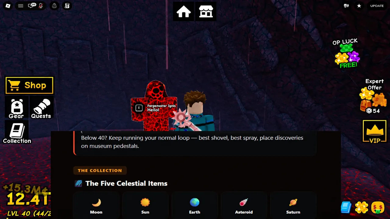 Collection menu open on the Five Celestial Items entry with the item counter visible