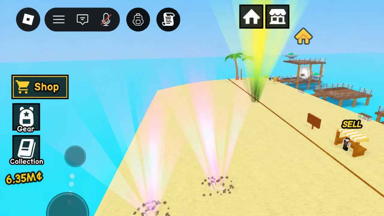 Dig and Clean beach with the Shop button highlighted on the left of the screen