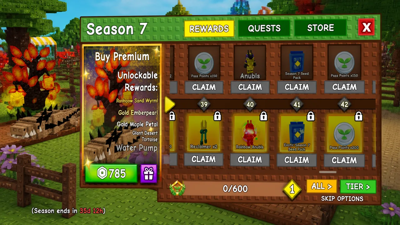 Season 7 Season Pass rewards tab with claim buttons