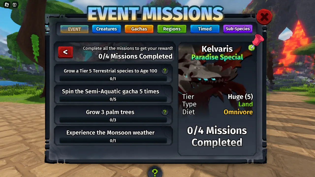 Event Missions screen showing the four Kelvaris objectives