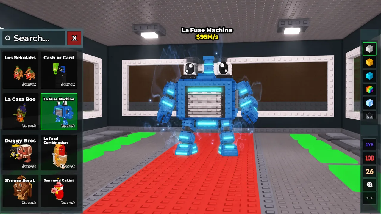 La Fuse Machine highlighted in the machine selection menu inside the showroom