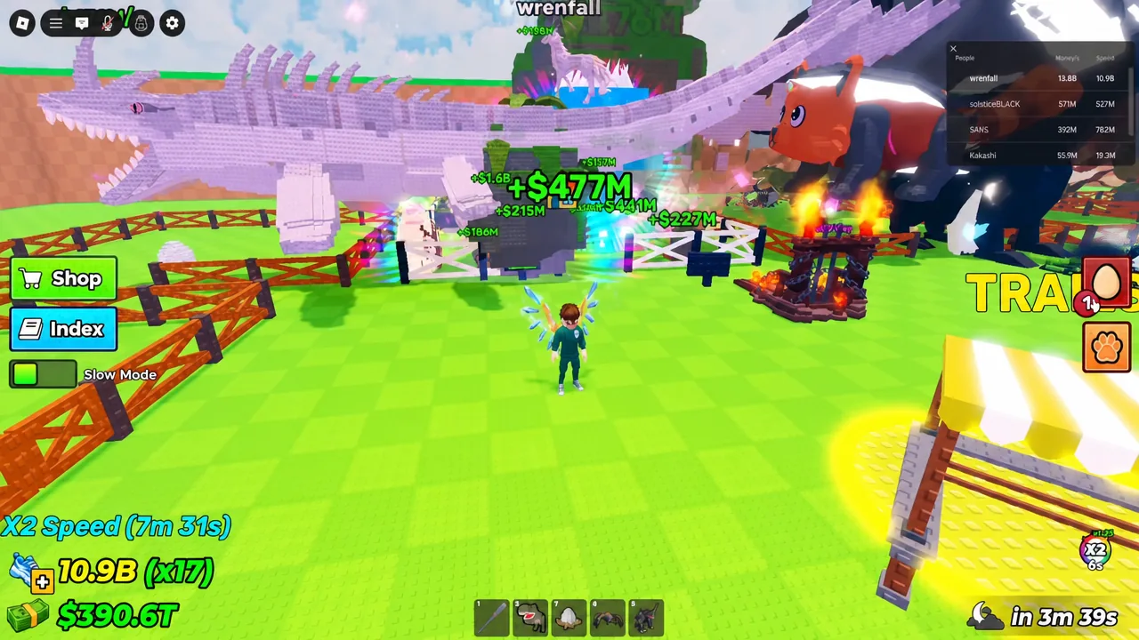 Your base income keeps ticking while you farm parasites, with the Trade button on the right.