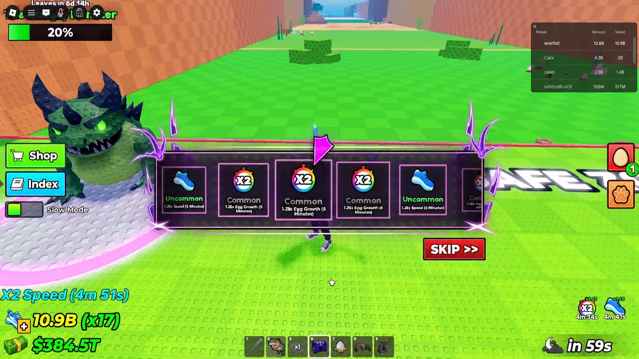 The Monster Chest reward carousel, here landing on a five-minute Egg Growth buff instead of the Parasite Egg.