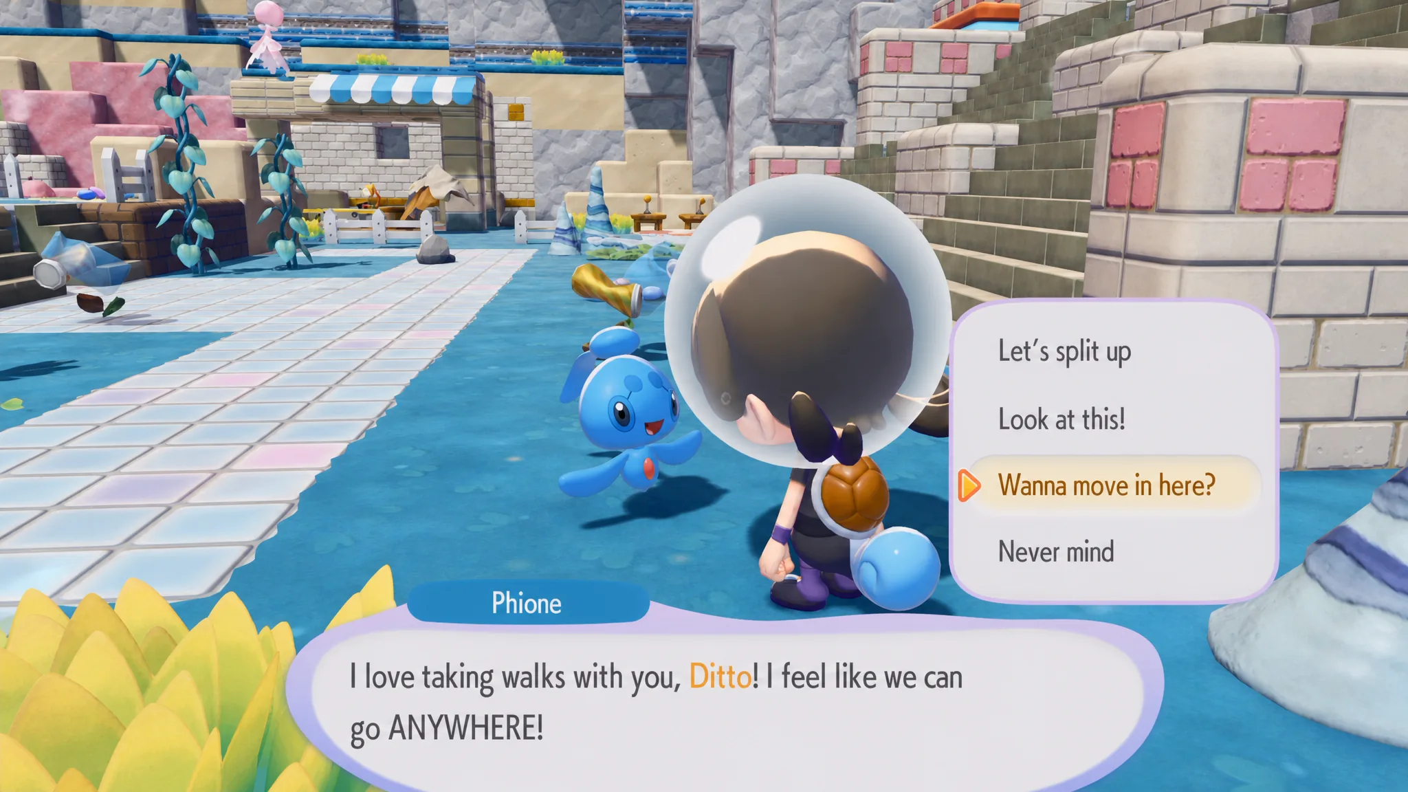 Asking Phione to move into a habitat in Pokémon Pokopia
