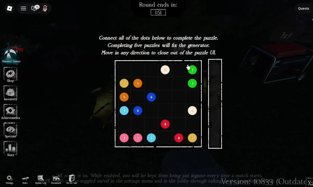 Generator repair grid in Forsaken with numbered coloured dots waiting to be connected