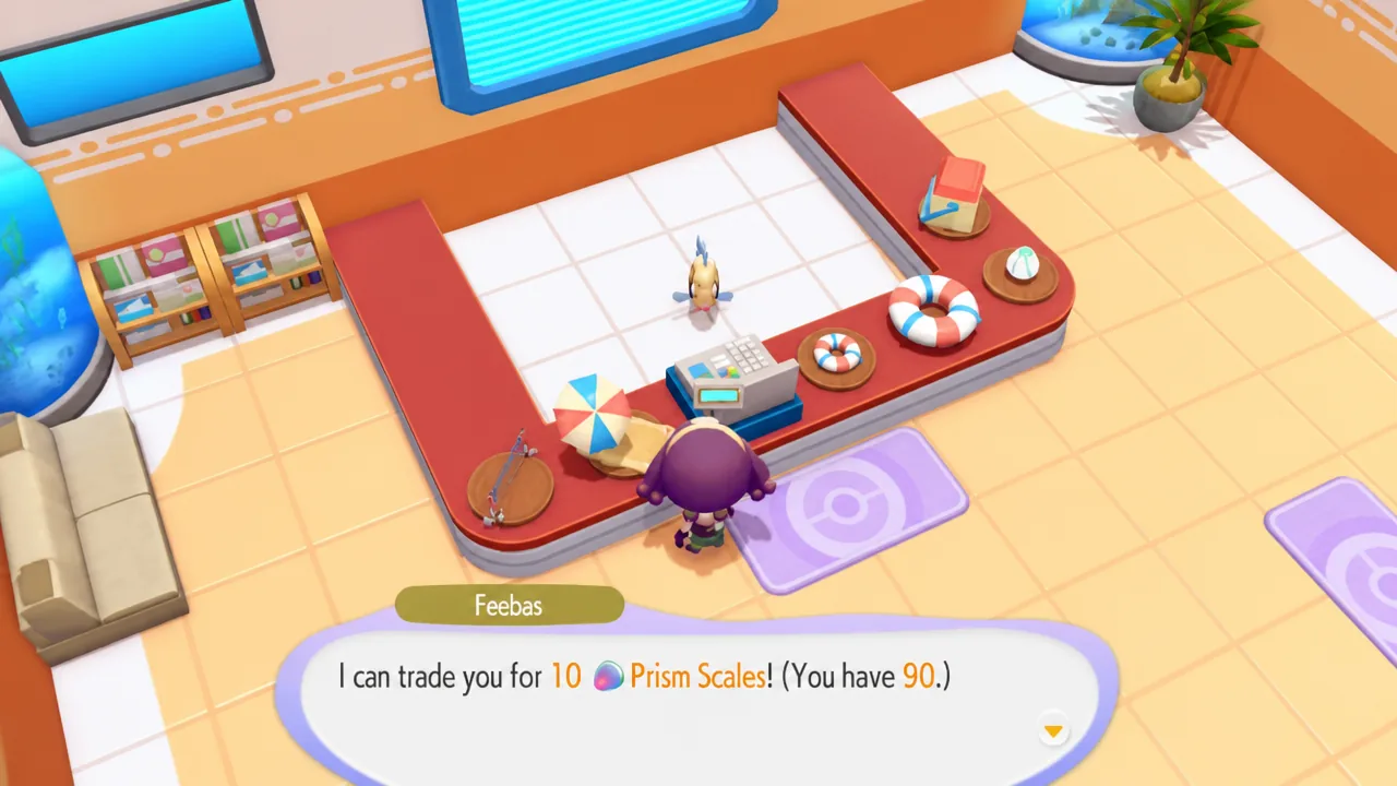 Exchanging prism scales for prizes in pokopia