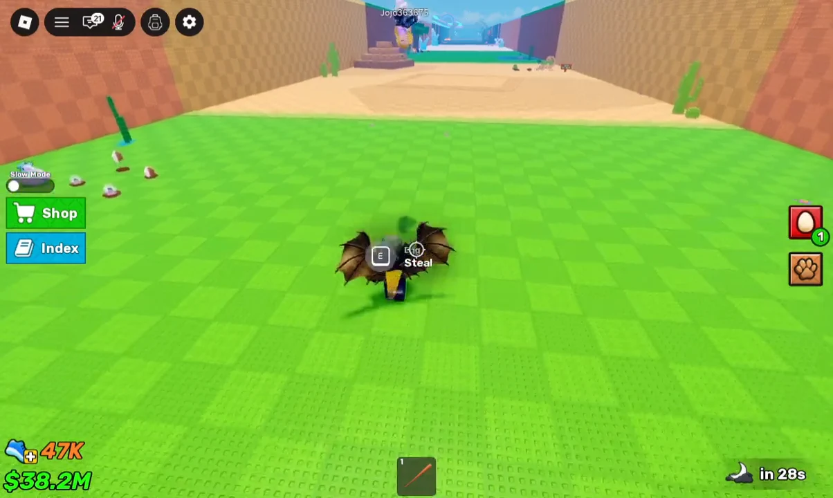 The E Steal interaction prompt shown while approaching a winged guarded egg