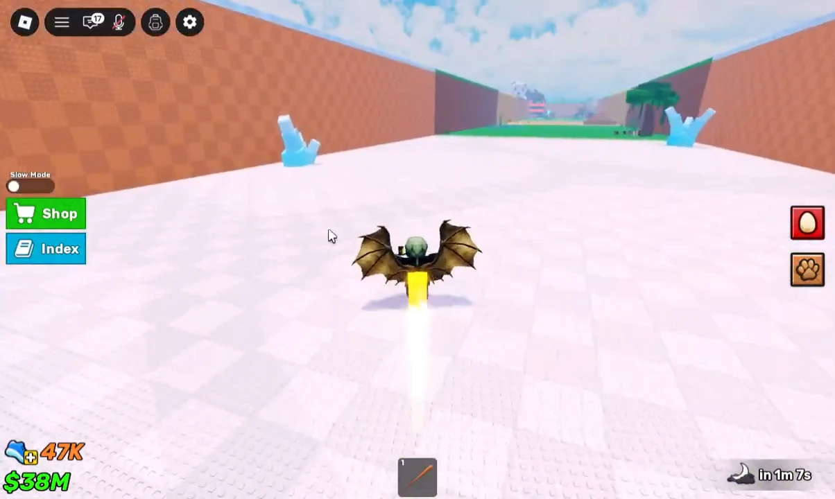 Shop and Index buttons on the left of the screen while flying through the course