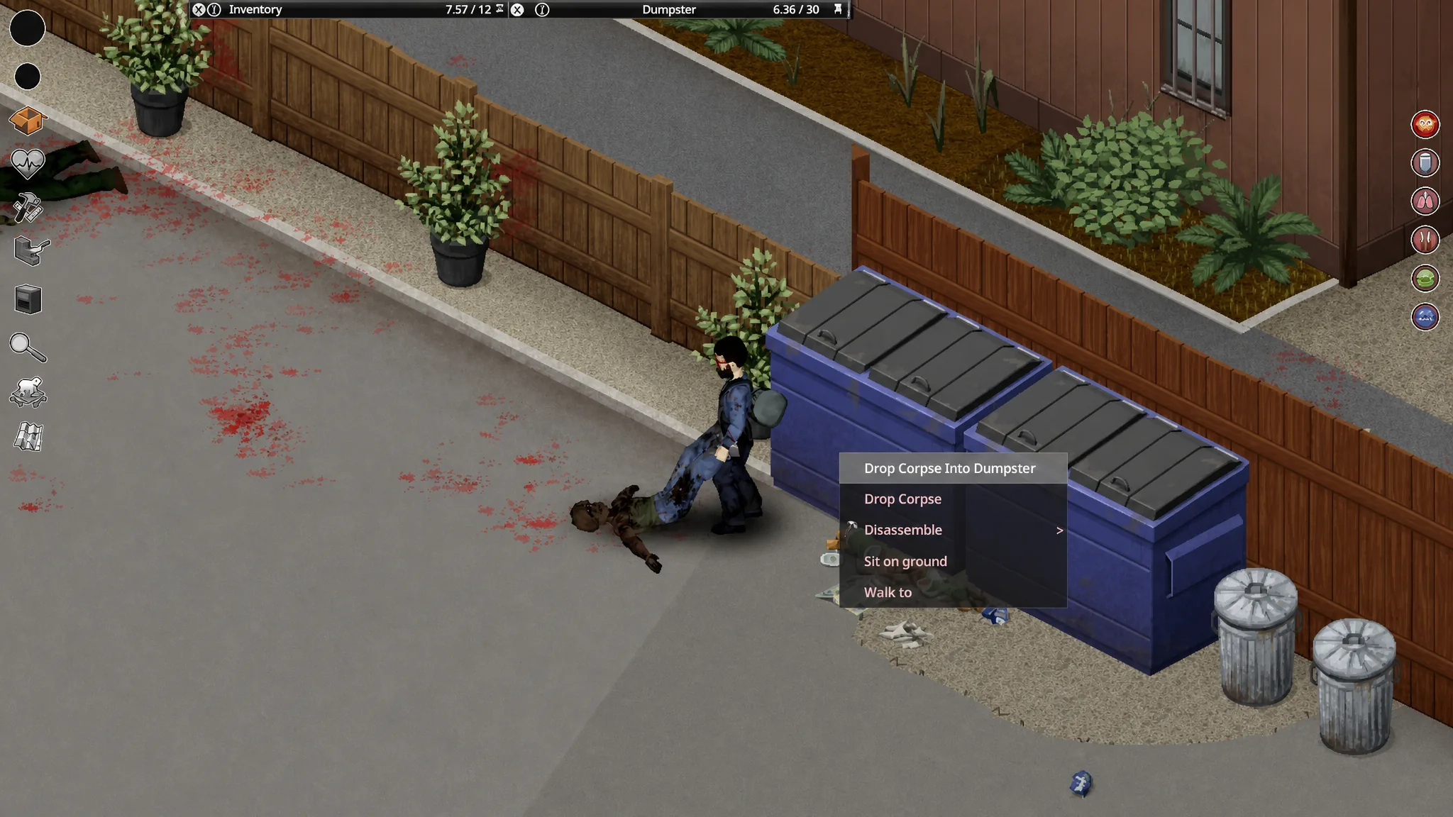 Project Zomboid Dispose Corpse button