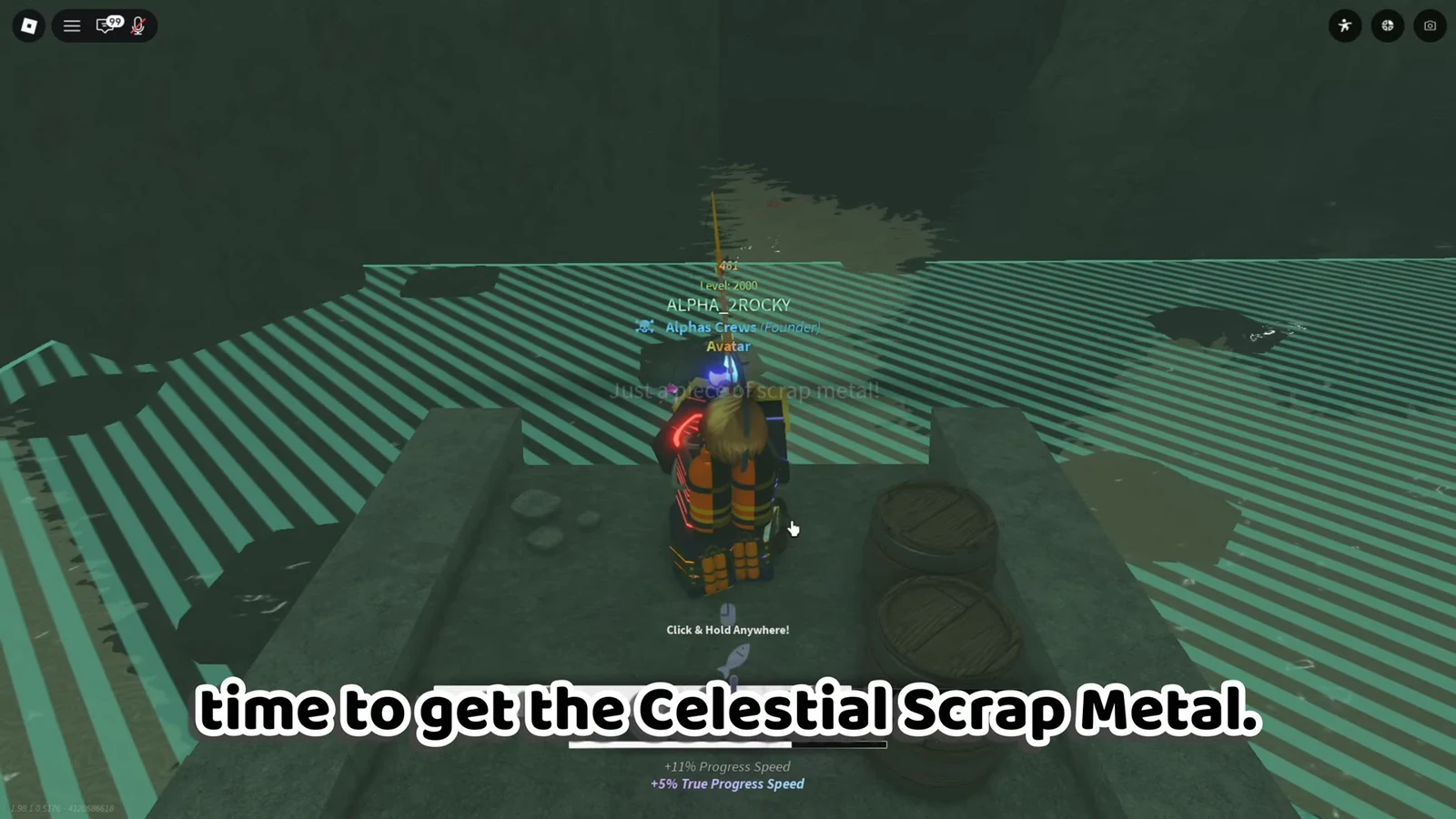 Click and Hold Anywhere prompt on screen while collecting Celestial Scrap Metal in The Depths