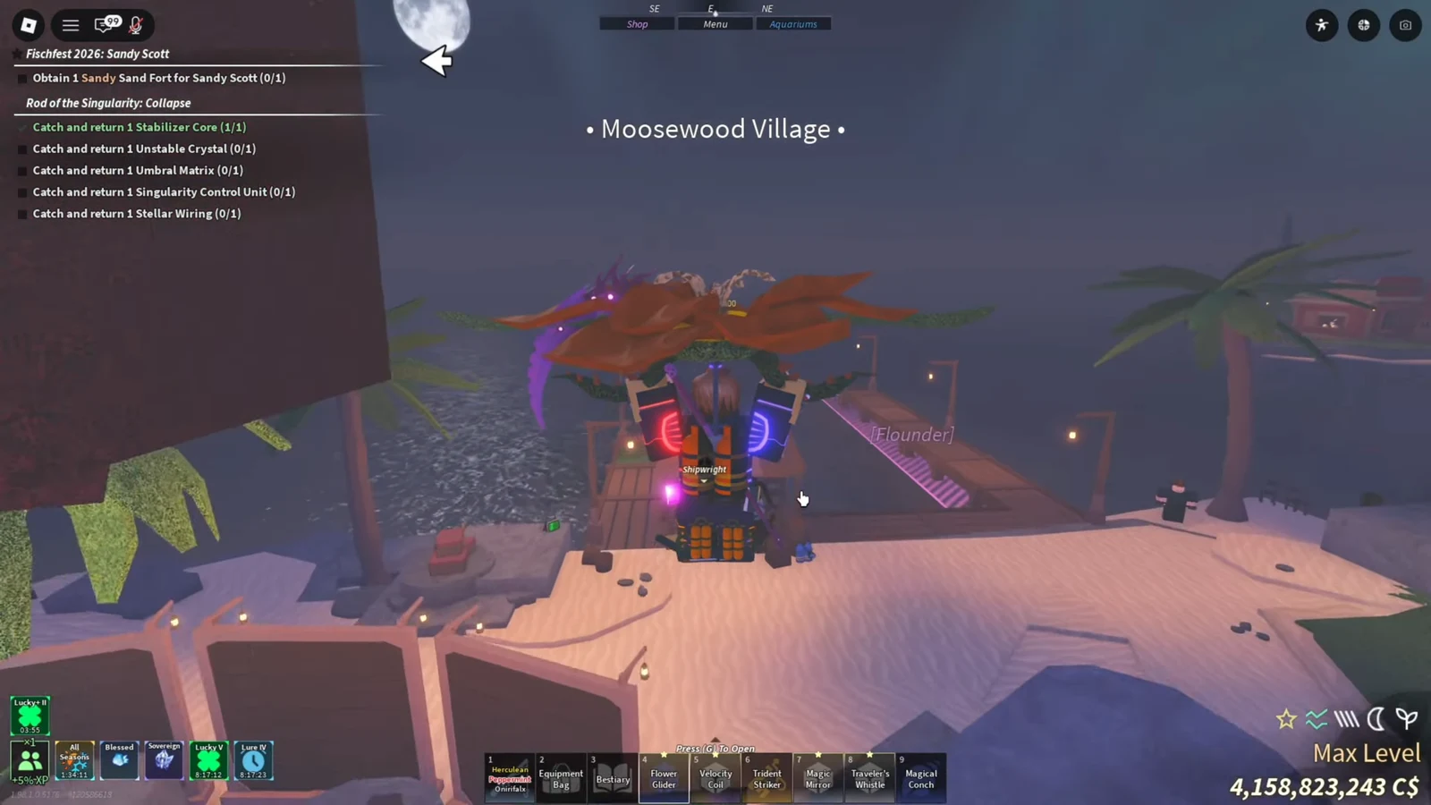 Gliding above the Moosewood Village dock with the Flower Glider equipped