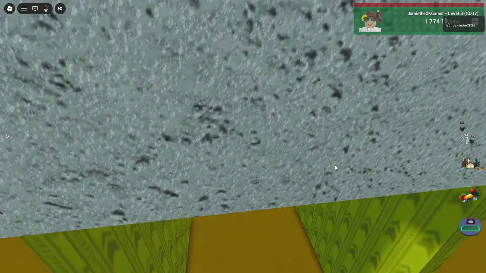Player avatar entering a narrow maze corridor with inventory icons and status panel on screen