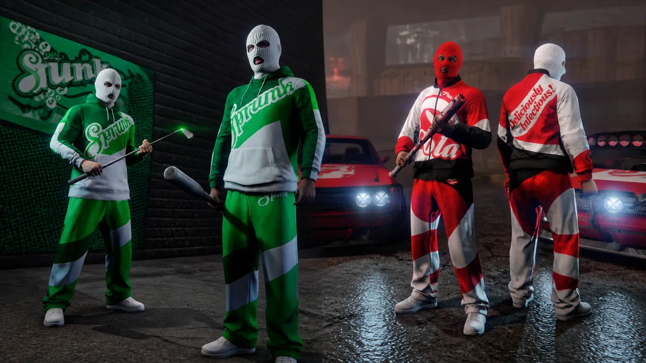 Sprunk Sweatsuit and eCola Tracksuit outfits in GTA Online