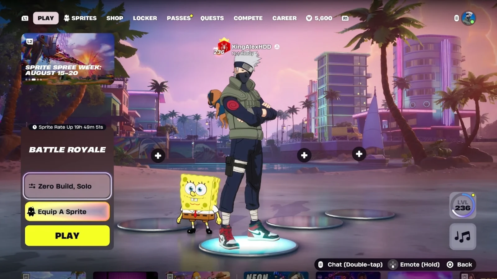 Fortnite Play lobby loadout with the equip cosmetic option highlighted