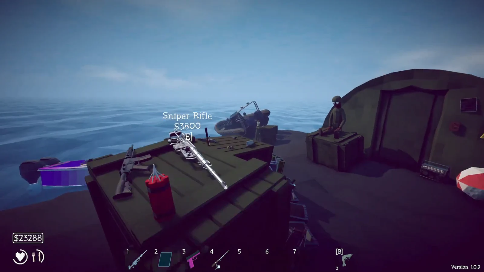 Weapon crate shop showing the Sniper Rifle buy prompt priced at $3800 with the E key