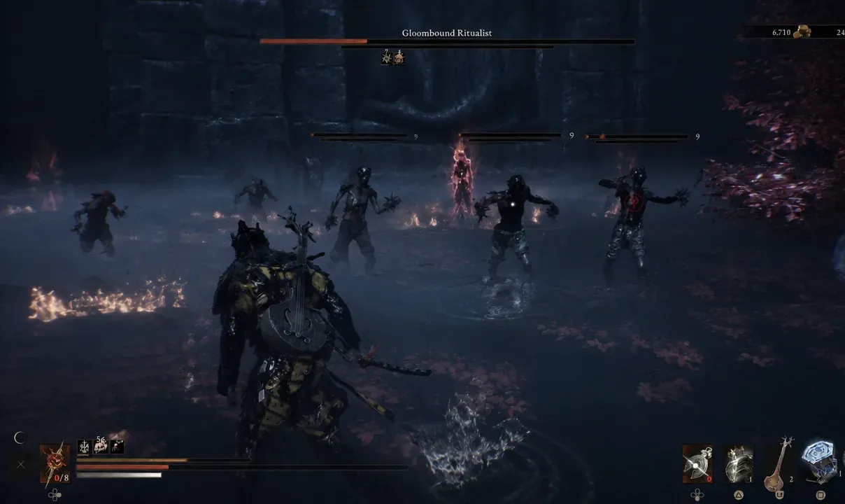 Gloombound Ritualist boss health bar on screen during the Abbey fight in Mortal Shell 2
