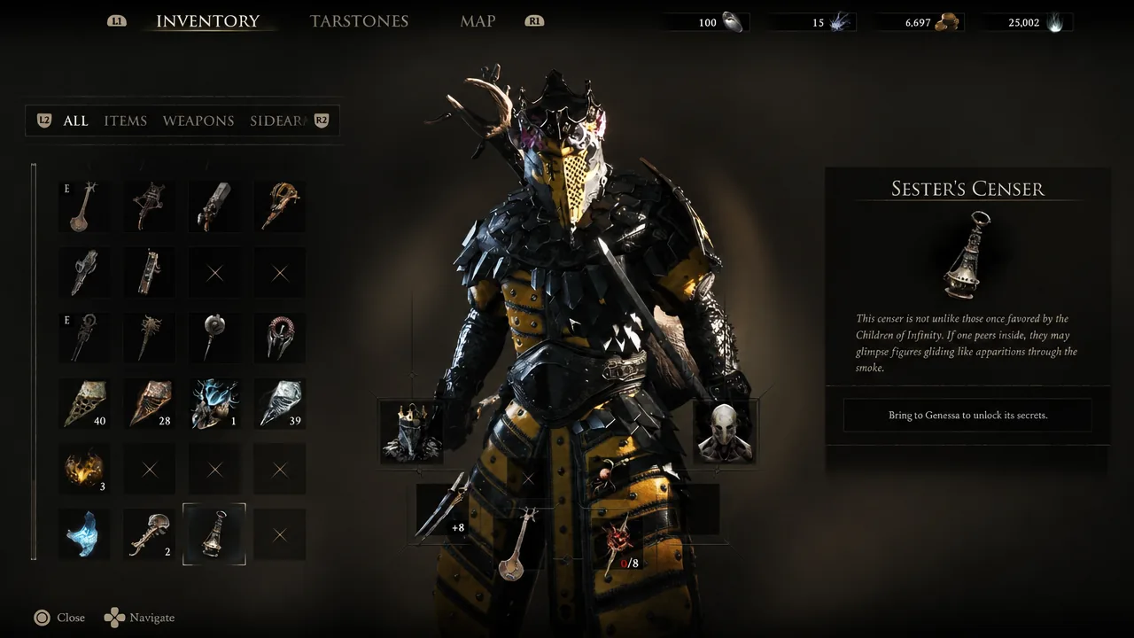 Inventory screen showing the Sester's Censer and its description in Mortal Shell 2