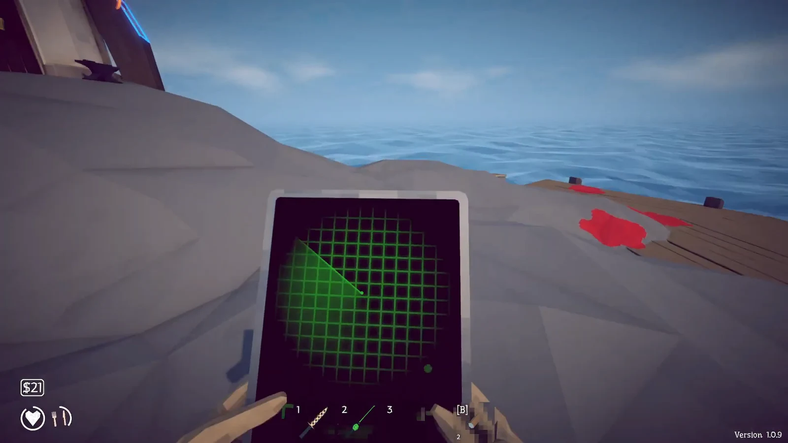 Active green Radar screen with a sweeping cone as the player scans the deck