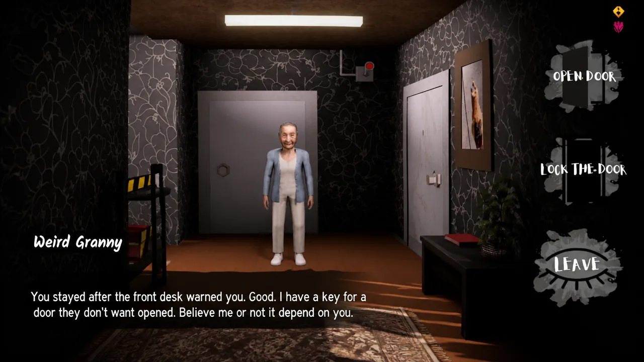 Weird Granny dialogue with options to open, lock, or leave