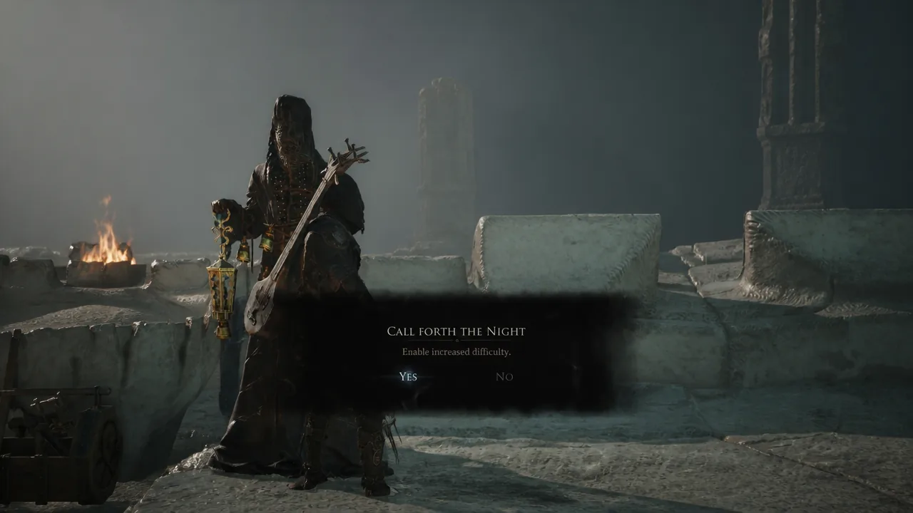 Call Forth the Night confirmation prompt with YES highlighted to enable increased difficulty