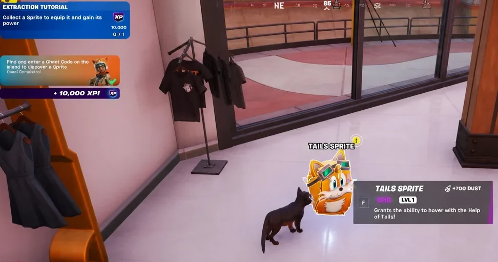 The Tails Sprite on the ground with a button prompt above it, ready to be picked up