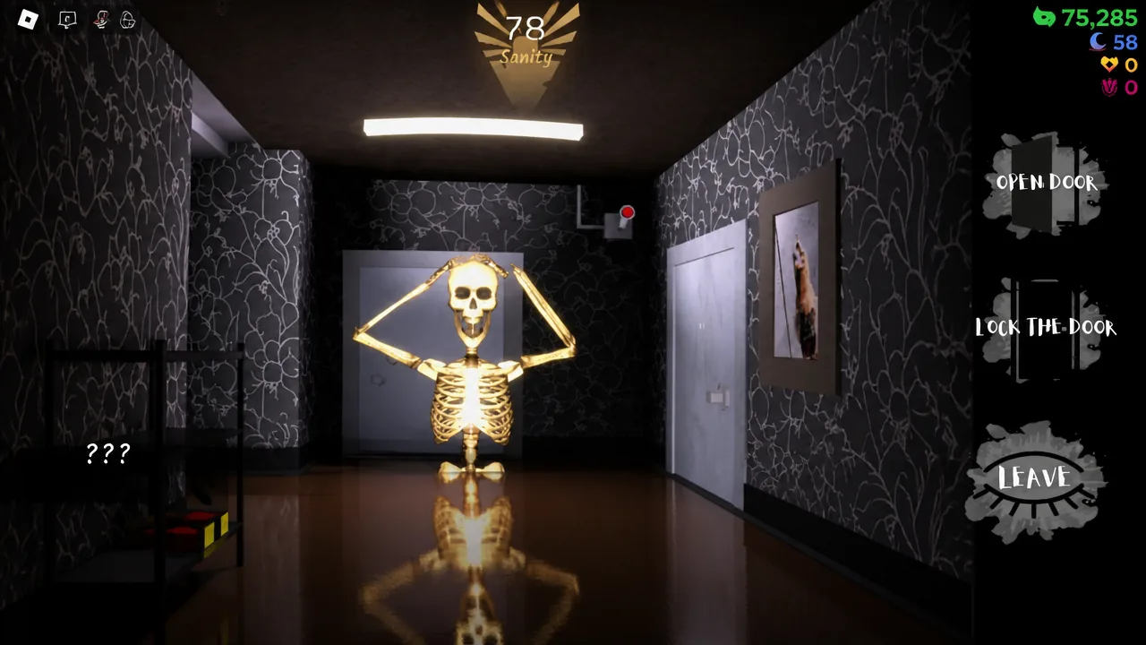 Illustration of the OPEN DOOR button in the hotel hallway