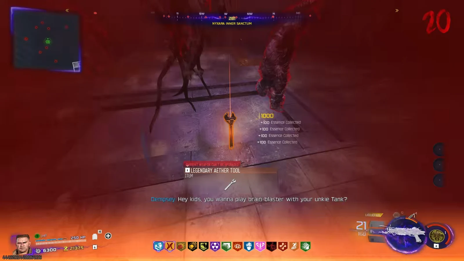Nyxara Inner Sanctum screen highlighting a Legendary Aether Tool with a press-F pickup prompt
