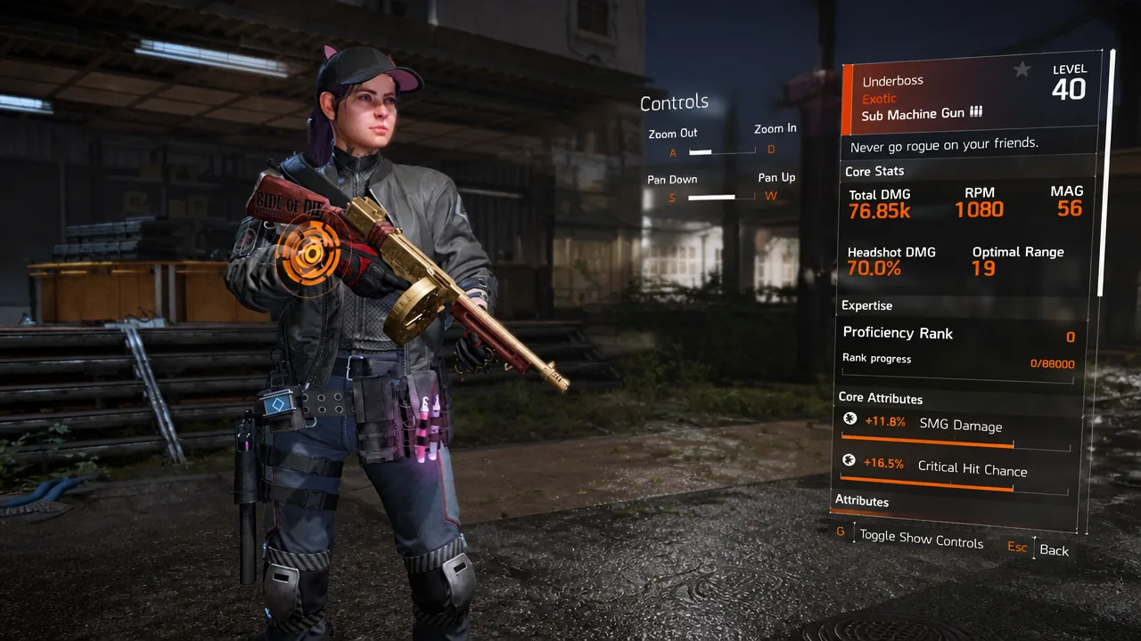 Underboss Exotic SMG inspection screen