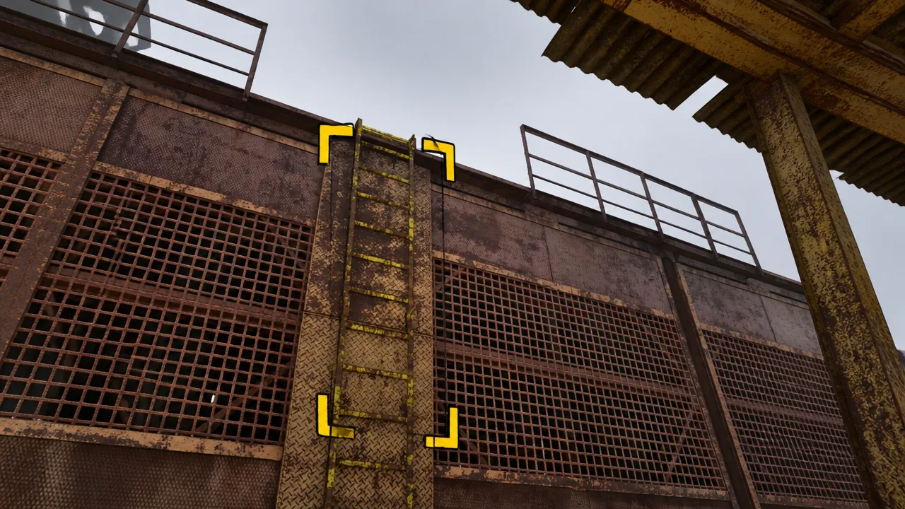 Yellow corner markers highlight the first ladder Skif needs to climb
