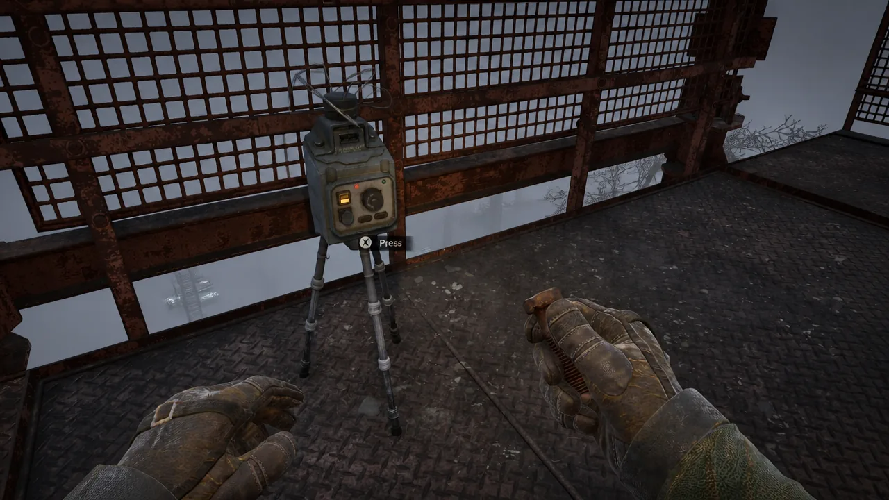 The repeater device highlighted with a Press X prompt at the top of the tower