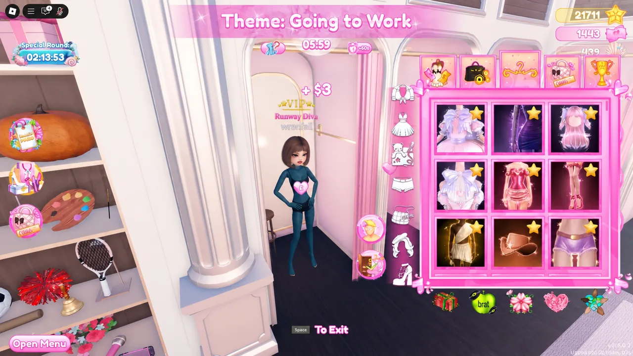 Dressing screen for a Going to Work theme showing the clothing menu and avatar preview