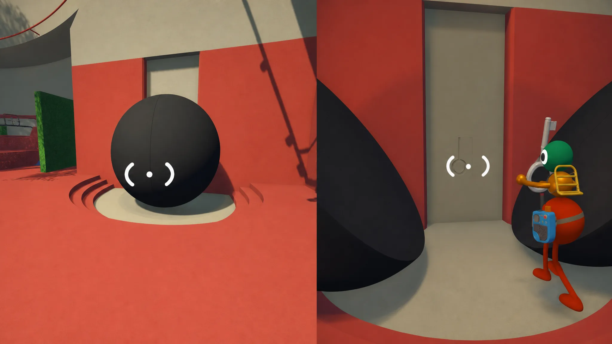 The black ball before and after it breaks in the Big Walk tutorial area