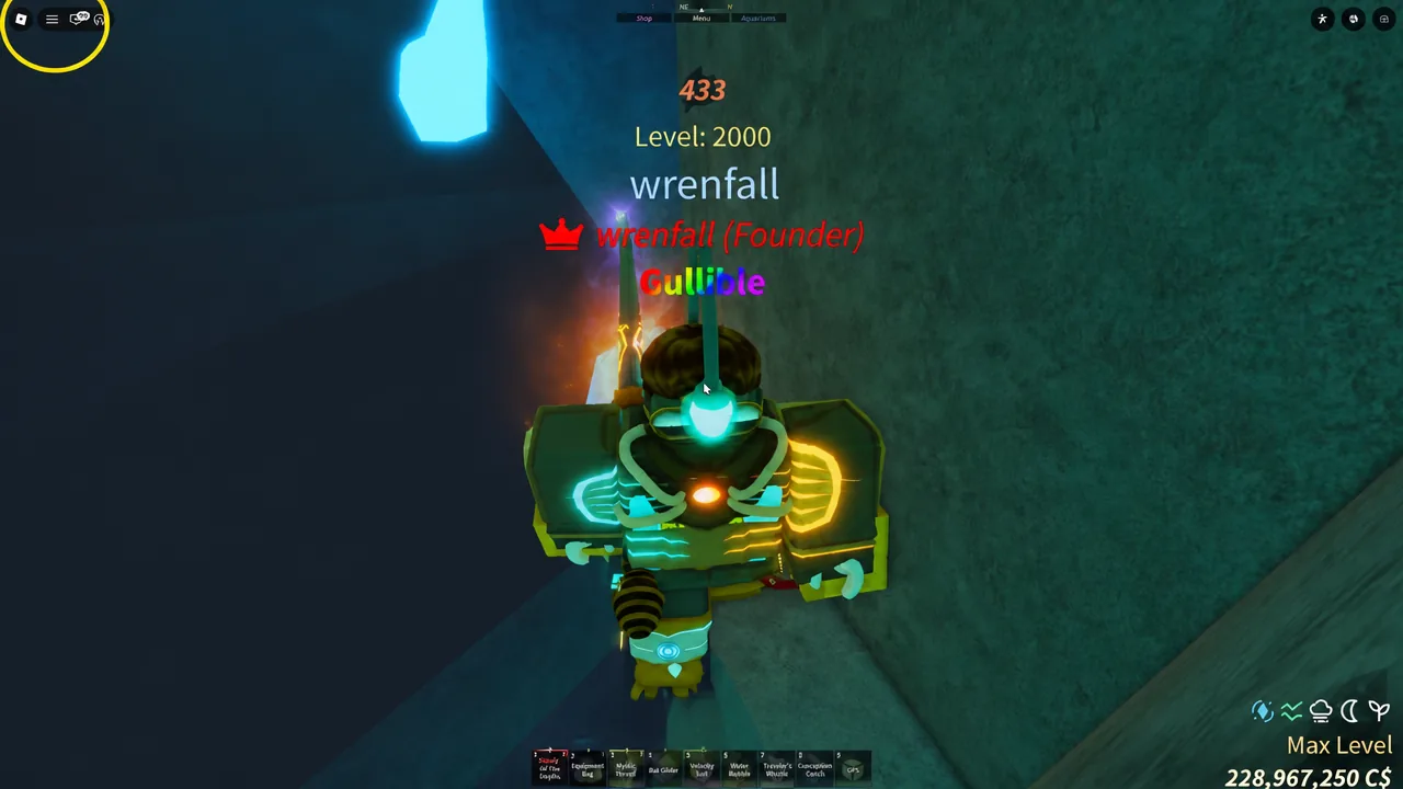 Player climbing along a narrow ledge in the upper section of Snowcap Cave