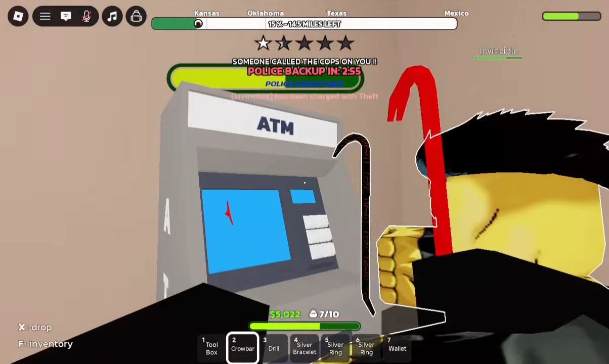 Crowbar attacking an ATM screen during a robbery as police backup is dispatched