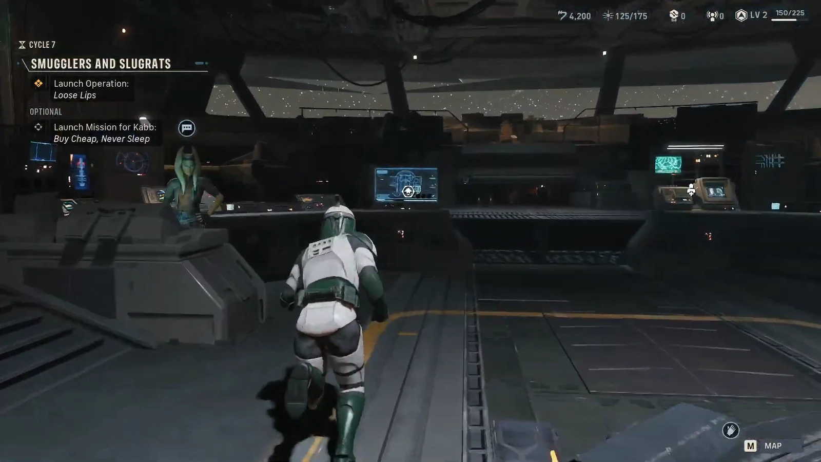 Mission tracker showing Launch Operation Loose Lips as the player moves toward the operation console