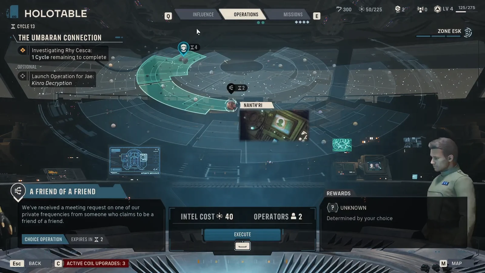 Holotable Operations tab with an operation highlighted on the wheel and the Execute button available