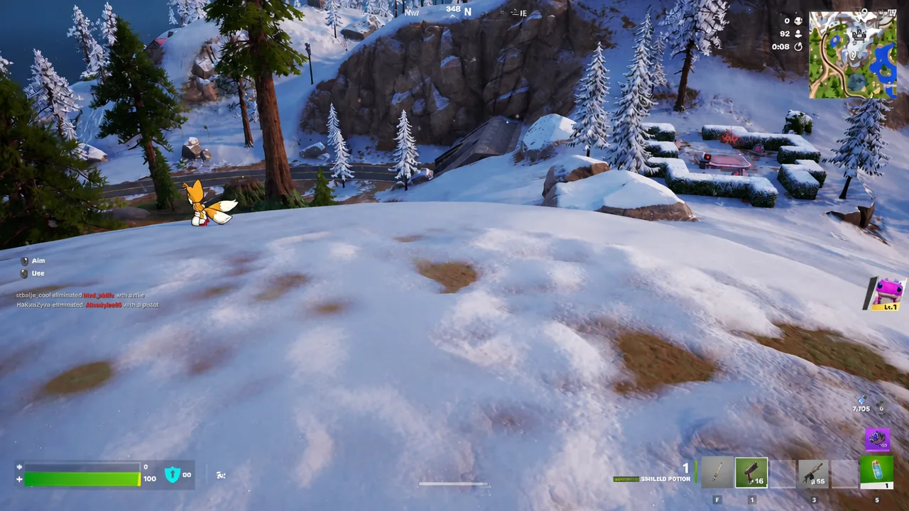 Drinking a Small Shield Potion in Fortnite with a plus 50 consumable XP notification