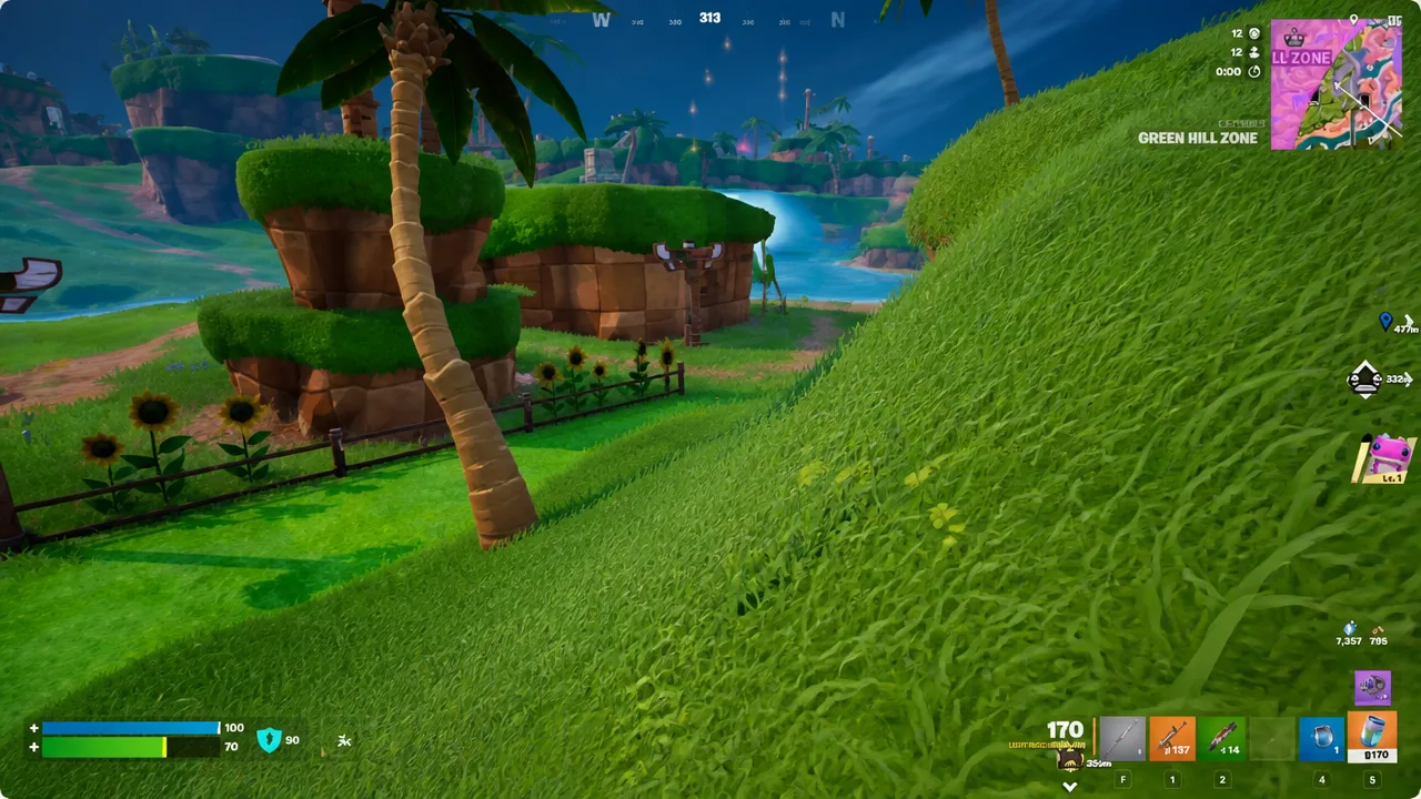 Standing inside the purple Fortnite storm while taking damage