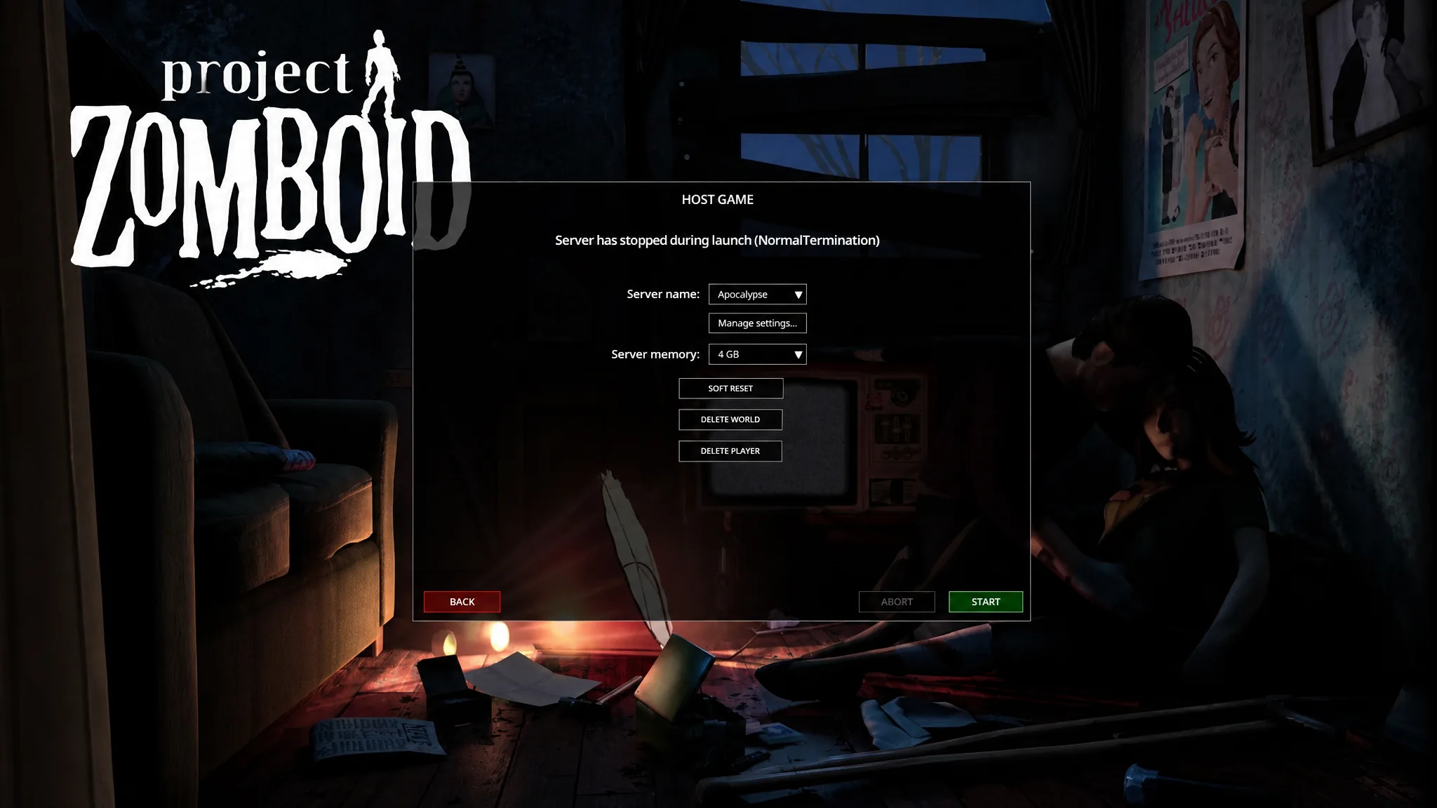 PZ Host Game screen
