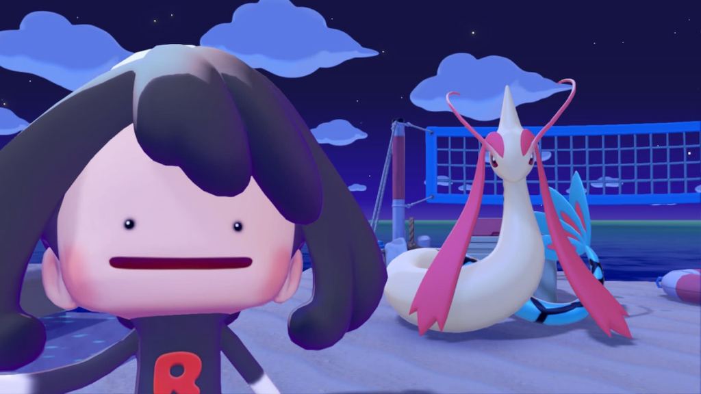Taking picture with Milotic in Pokopia