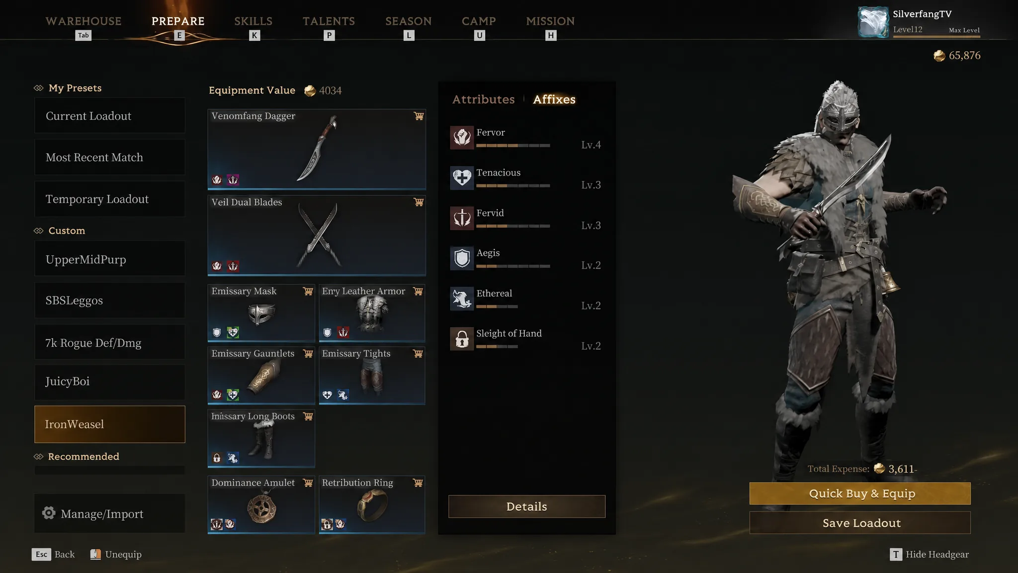 Low-combat rat loadout for farming Gyldenblod